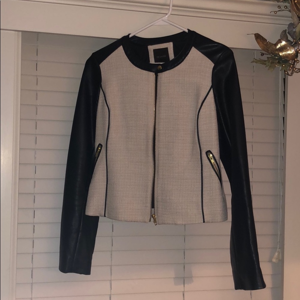 The Limited zip up blazer with leather piping!